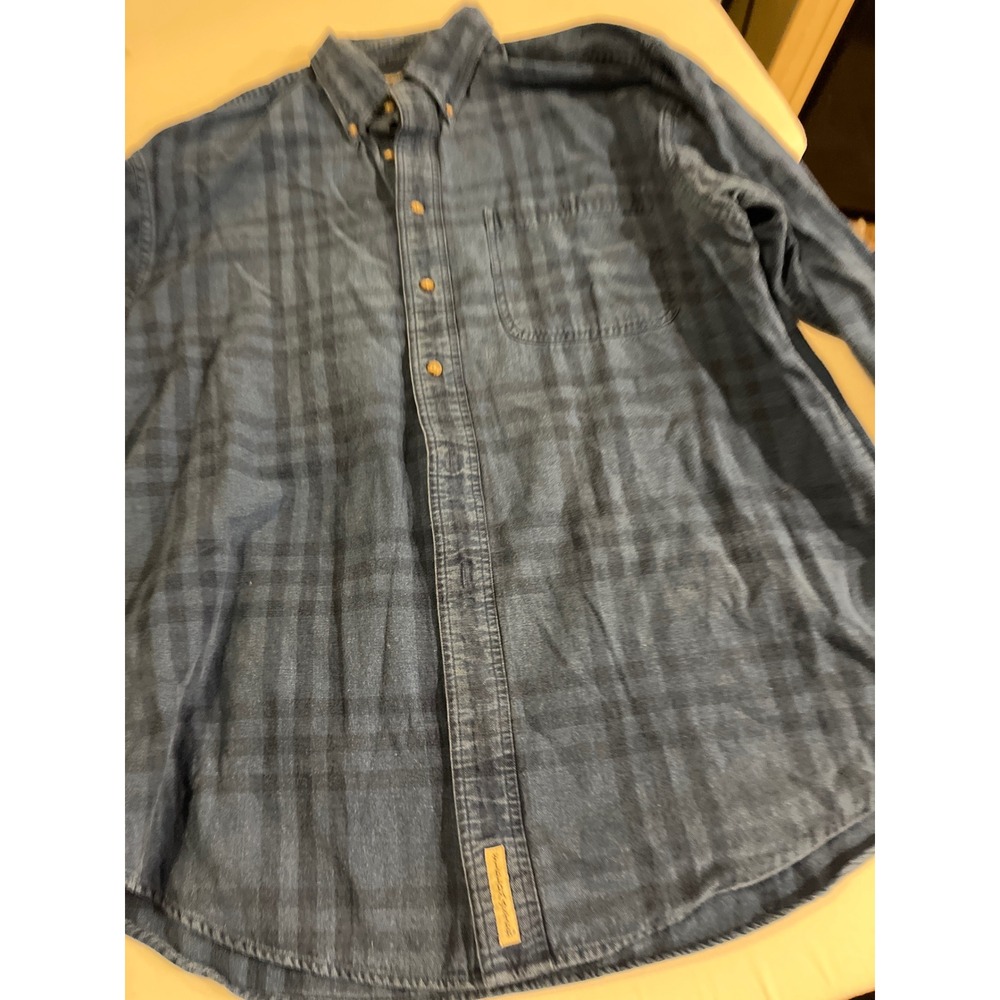 VINTAGE FIELDMASTER Men's Blue Plaid Button Down Shirt Long Sleeve Cotton Size L